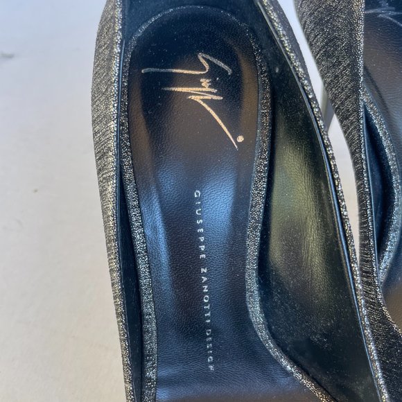 Giuseppe Zanotti Peep Toe Pumps Sz 39 Black/Grey Glitter Fabric Stiletto Heels - Picture 11 of 12